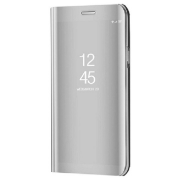 Samsung Galaxy A90 5G SM-A908B, Oldalra nyíló tok, hívás mutatóval, Smart View Cover, ezüst (utángyártott)
